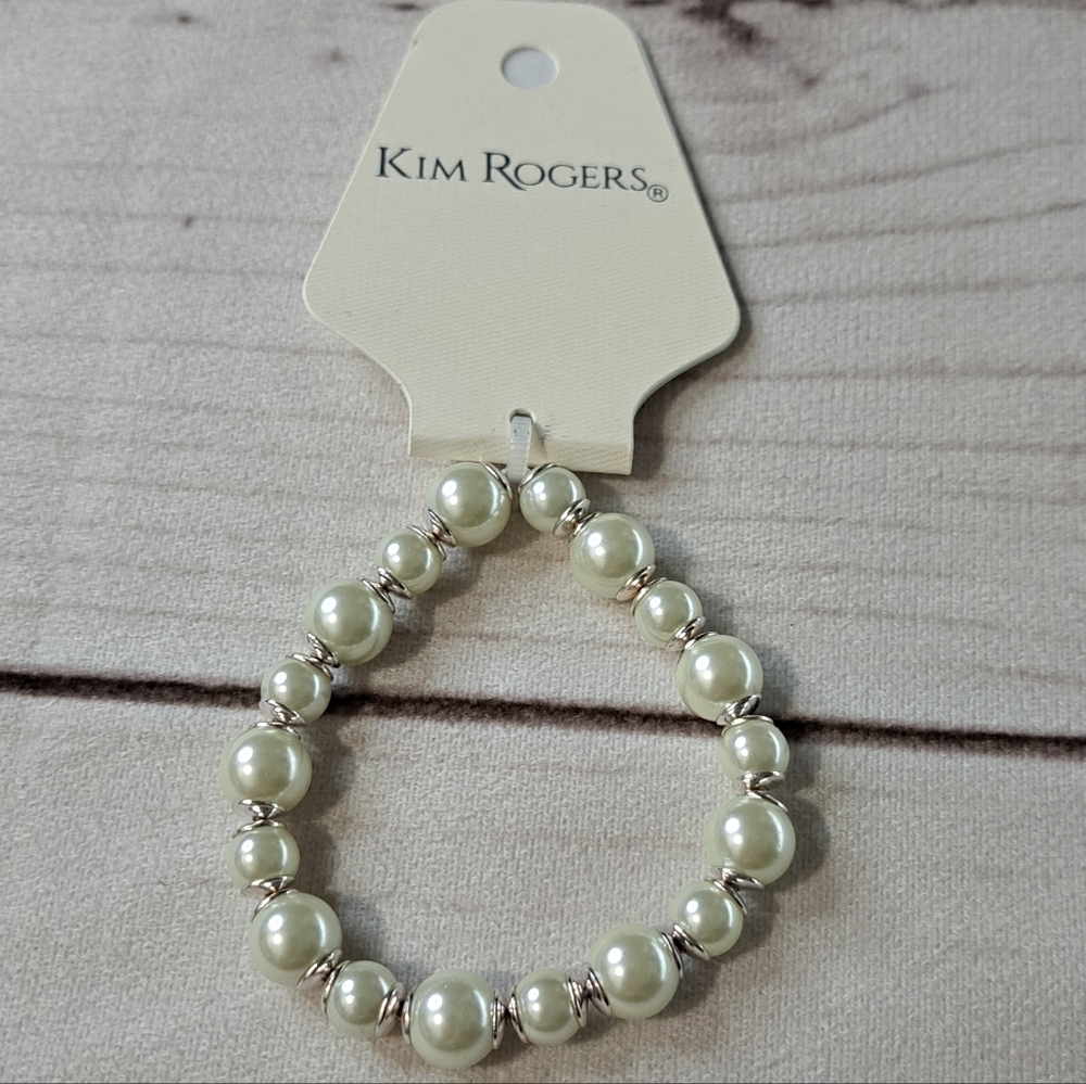 Kim Rogers Silver Tone and Faux Pearl Bracelet